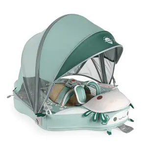 Mambobaby SummerVibes Green Axolotl Non-Inflatable Baby Swim Float with Detachable Canopy, UPF 50+ Sun Protection, 5-Point Safety System, for Babies 3-24 Months