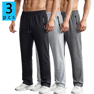 Men’s straight-leg joggers, available in 2- or 3-pack versions; all-season fit with zippered pockets and an elastic drawstring waist; available in multiple colors; men’s solid-color athletic long pants for spring and autumn, suitable for fitness training