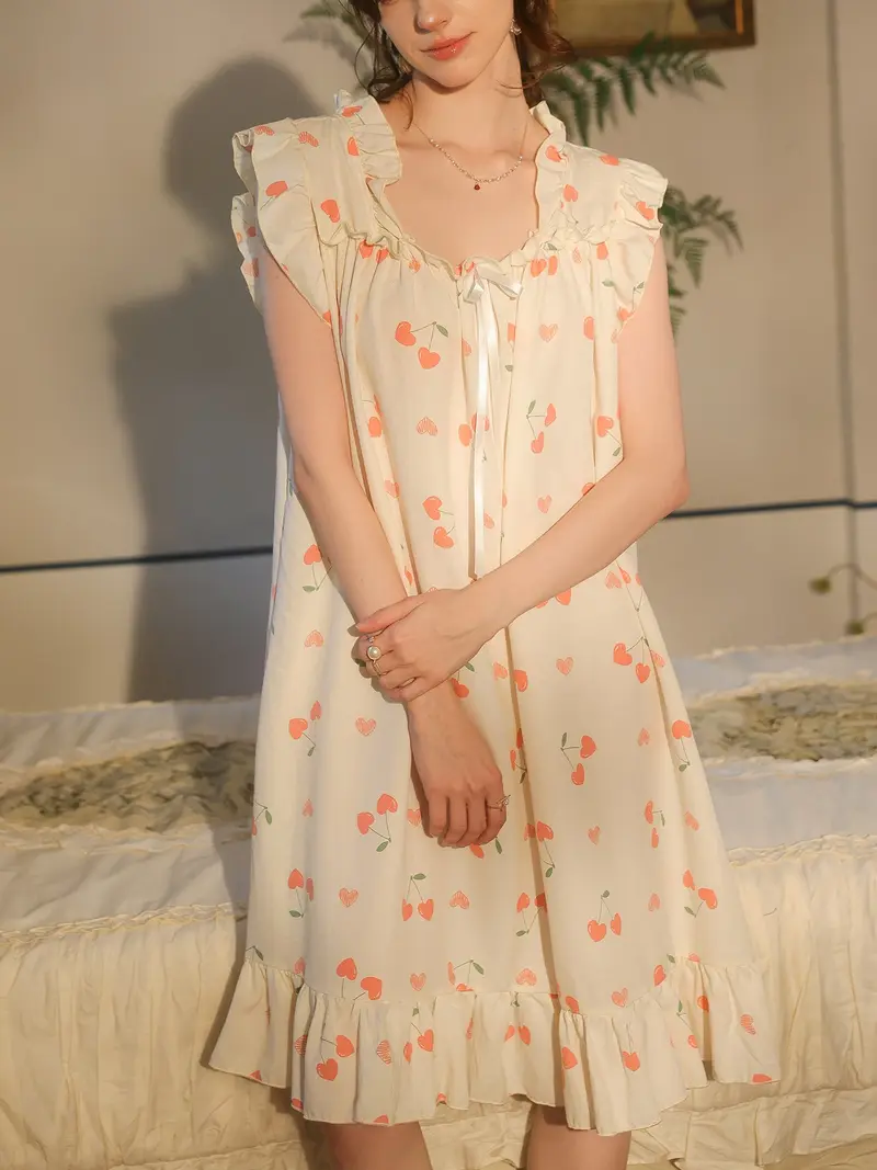 green emerald velvet dress Stylish Loose-Fit Long Sleeves Muslin Nightgown – Aes Studio
