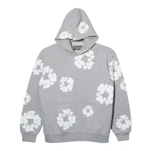 Denim Tears The Cotton Wreath Logo Hooded Sweatshirt Grey White