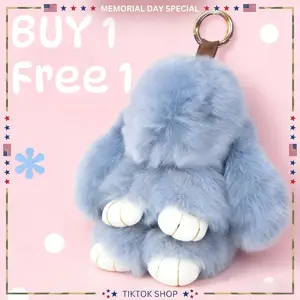 Buy 1 Get 1 Free! Other 2026 New Handmade Fluffy Bunny Keychain - Cute Fluffy Keychain with PU Leather Tin Box, Plush Pompom, Teen Girl Gifts, Mom Gift for Purse Stuffers