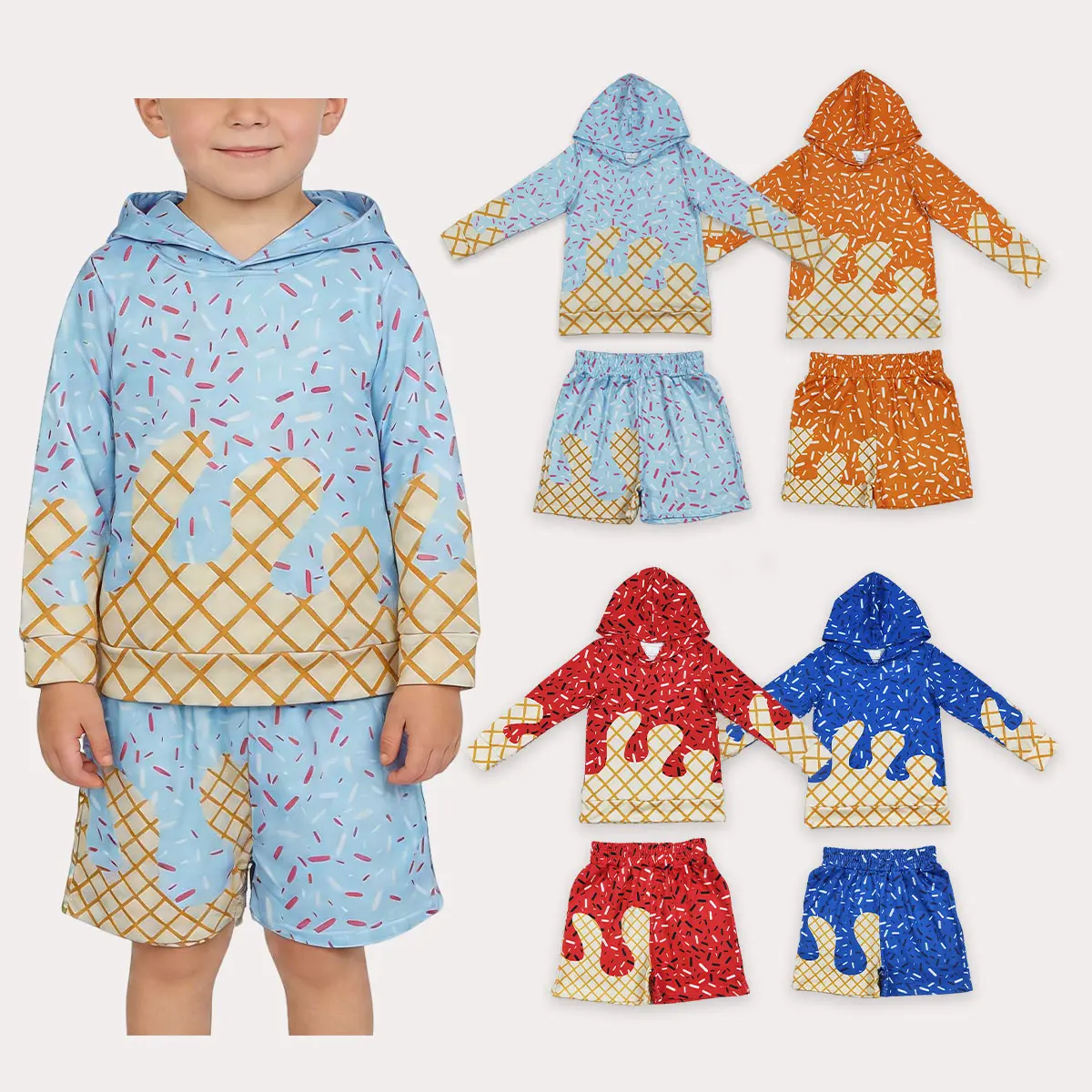Toddler Boys' 2-Piece Clothing Set - Blue Sprinkle Print Long-Sleeve Hoodie with Pockets, Fitted Cotton Shorts, Age-Tagged All-Seasons Athletic Casual Street Fashion Sweatshirts Outfit