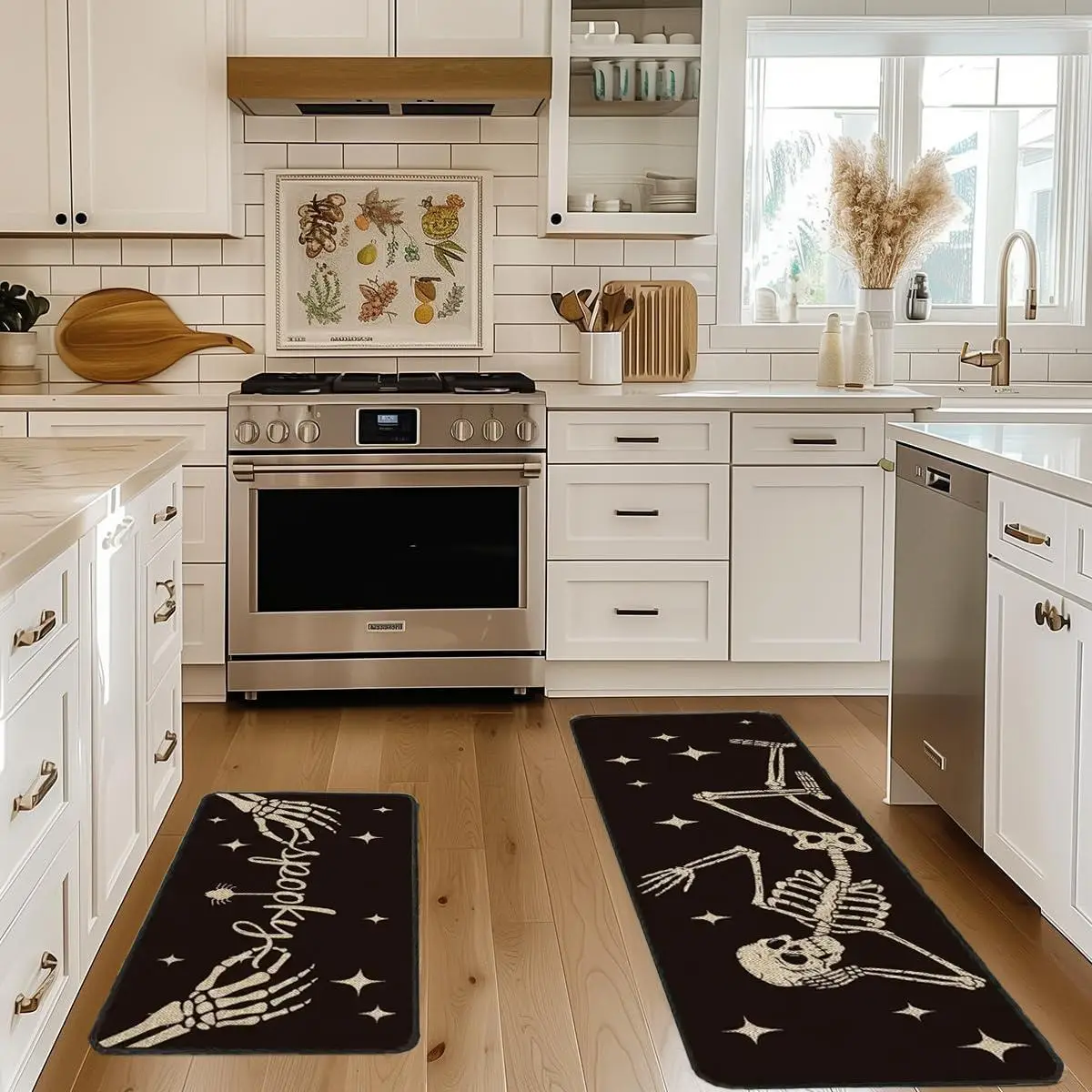 Skeleton Pattern Floor Mat, 2 Counts/set Bathroom Mat, Creative Non-slip Floor Carpet, Decorative Mat for Home Kitchen Bathroom