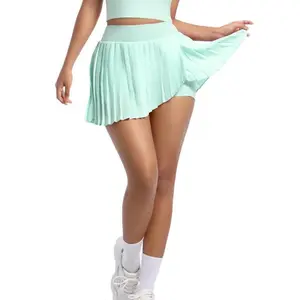 Women's Solid Color Pocket Pleated Tennis Skort, Sporty Breathable Comfortable Skort for Running Badminton, Ladies Sportswear for All Seasons