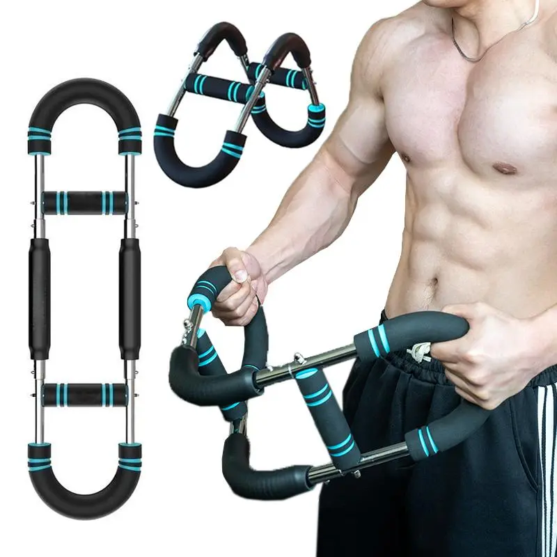 Arm Trainer , 60-120lb Adjustable Chest Workout Equipment, Men's Arm Strength Trainer, Portable Spring Resistance Power Twister Bar, for Home Workout Equipment Hand Grip Strengthener Multifunctional U-Shaped Arm Trainer blue handle Pedal detachable