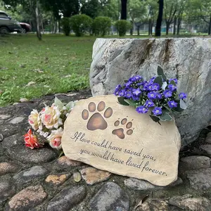 Rectangular dog or cat pet Memorial stone with pet paw prints, outdoor backyard yard or lawn pet dog garden stone