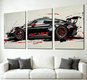 Porsche 911 GT3 RS Graffiti Wall Art - Artistic Black-Red Sports Car HD Frameless Canvas Print Poster, Modern Racing Graphic Decoration for Living Room, Man Cave, Office