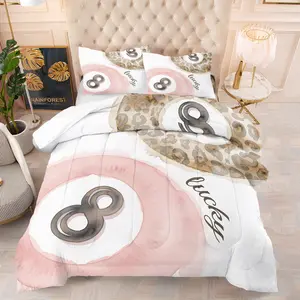 2/3Pcs Vintage Lucky 8 Ball Comforter Set, Leopard Print Quilt Bedding Set with Pillowcases, Soft Microfiber All Season Bedding for Teen Girls Bedroom, HD Print Y2K Aesthetic Home Decor, Great Gift for Trendy Girls