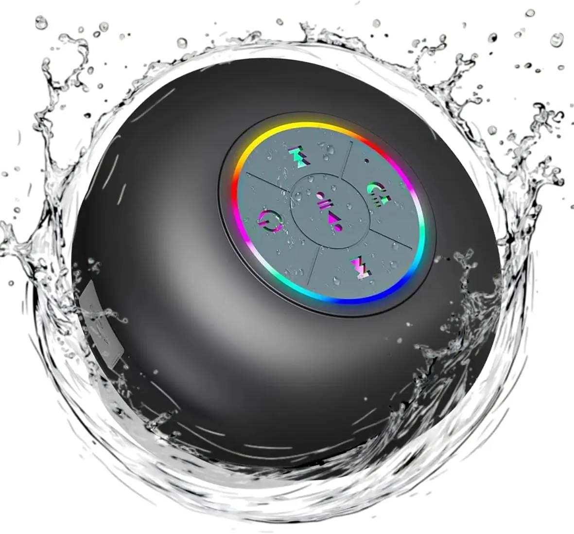 Waterproof Bluetooth Shower Speaker Built-in Mic, Suction Cup, LED, IPX4 Portable Wireless Hands-Free Mini Speaker,Gifts for Kids Speakerphone for iPhone Phone Tablet Bathroom Kitchen - Black