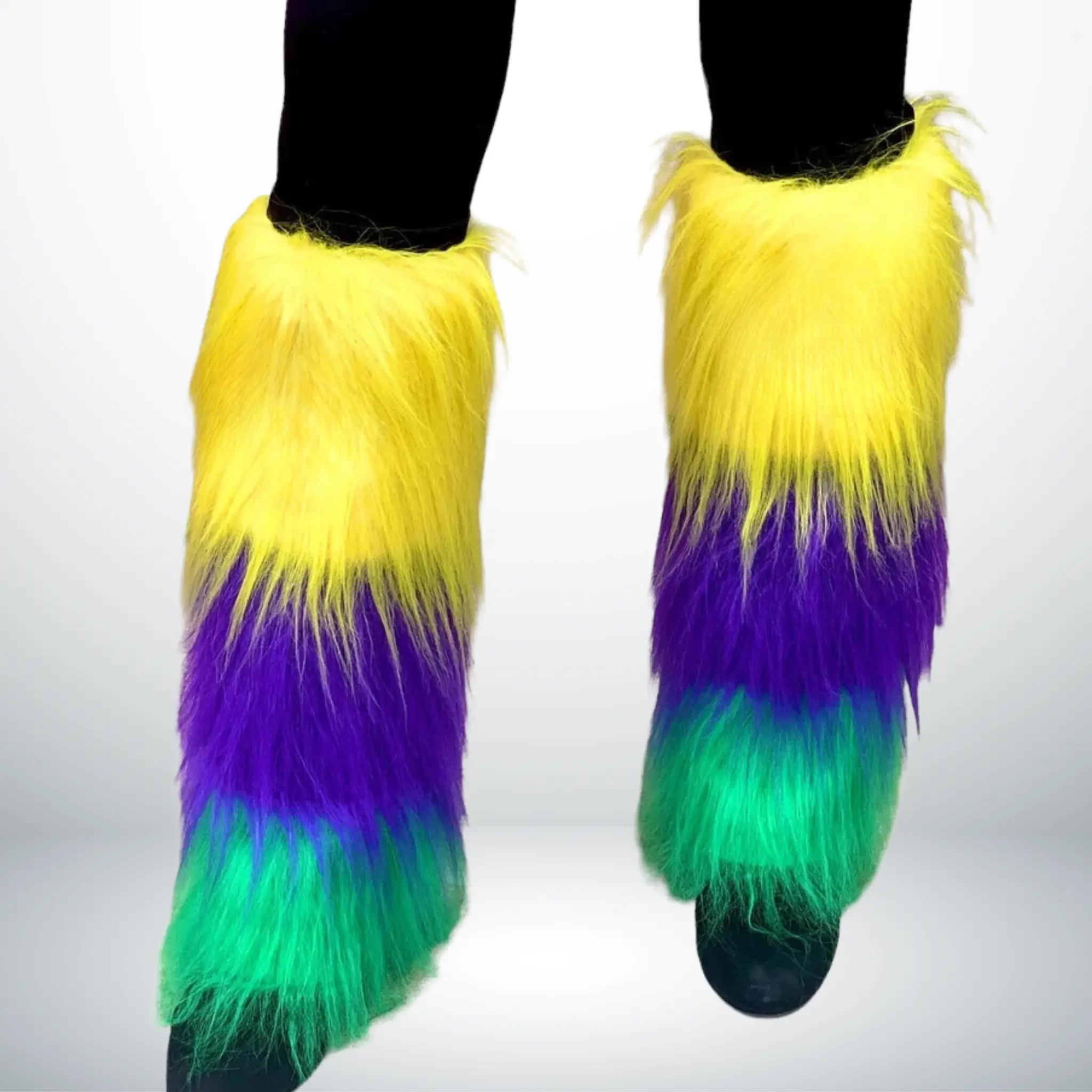 Mardi Gras leg warmers fury striped Mardi Gras leg warmers fury striped