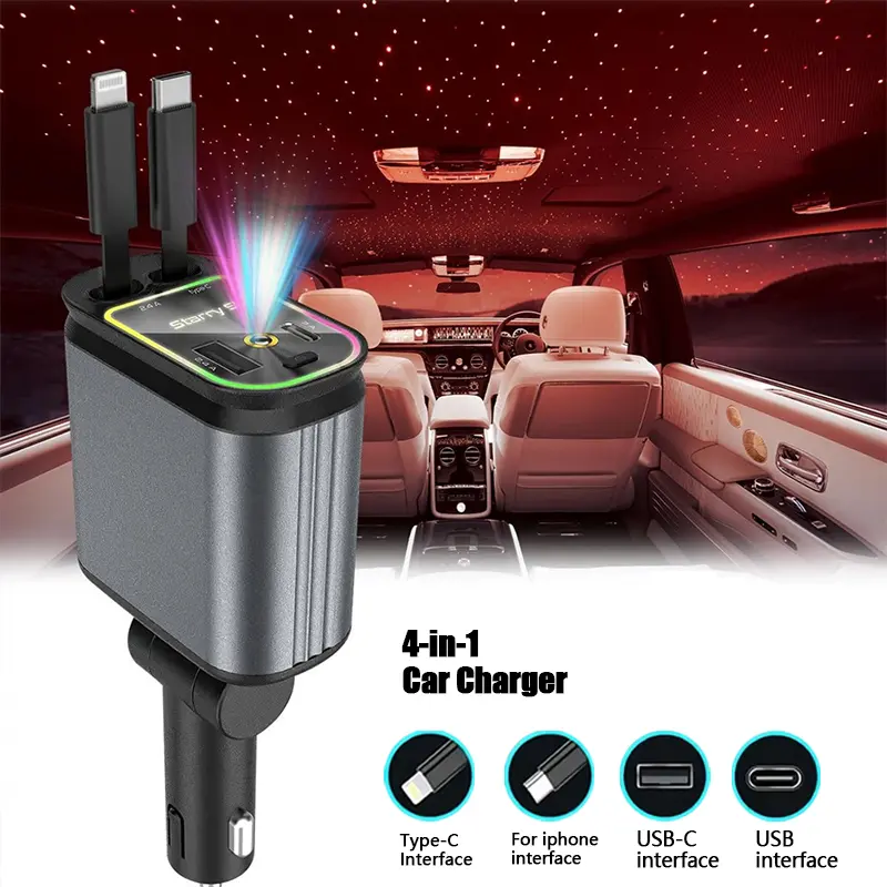 Father's Day 4-in-1 Retractable Fast Charger Set - 180° Twistable, Dual Cables, 2 USB Ports, Multi-Use Stand Adapter for 4 Simultaneous Device Charging