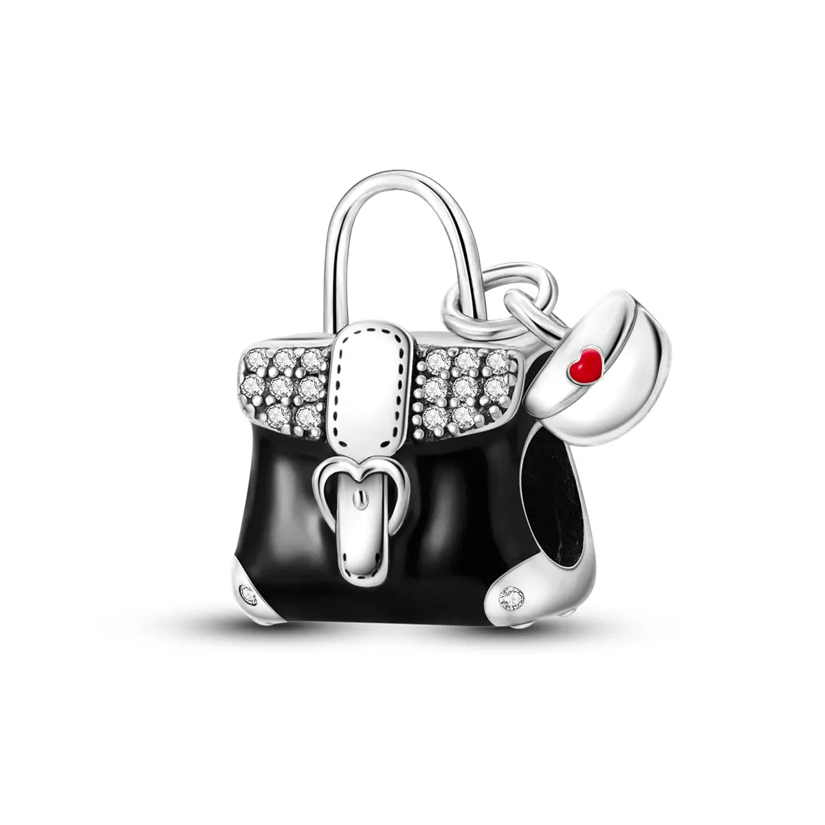 MULA Women's 925 Silver-Plated Mini Handbag Shape Charm Pendant with Zircon, Enamel - Fits Pandora Bracelets, Valentine's Day/Anniversary Gift for Adults, Mother, Besties, Valentines Day, Birthday, Zippers, Cubic Zirconia, Charms & Pendants