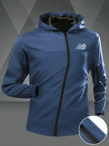 Waterproof Jacket Lightweight Hooded Outdoor Coat, Multi-Pocket Zipper, Ideal for Skiing Ice Skating Hiking Mountain Climbing Fishing, Lightweight Sports Jacket