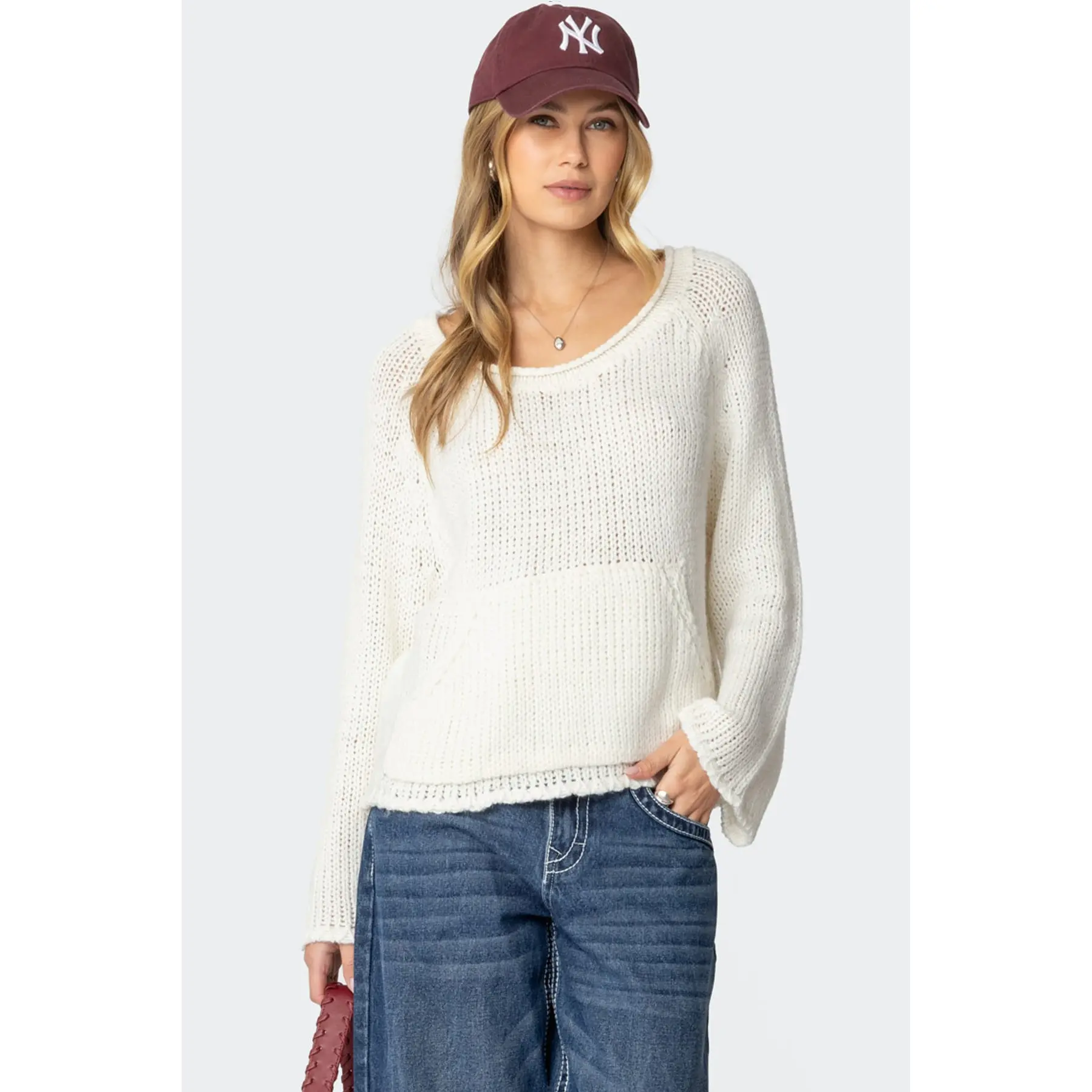 Kangaroo Pocket Oversized Knit Top