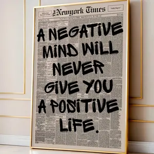 Retro Negative Mind And Positive Mind Quote Newspaper Wall Art, Typography Poster, Aesthetic Print, Inspiration Quote Art (No Frame)