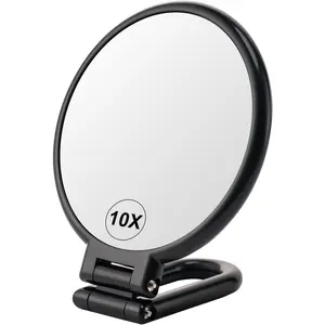 Magnifying Handheld Mirror Double Sided, Foldable Travel Makeup Mirror, Adjustable Rotation Pedestal Hand/Hanging/Desk Vanity Mirror-Black