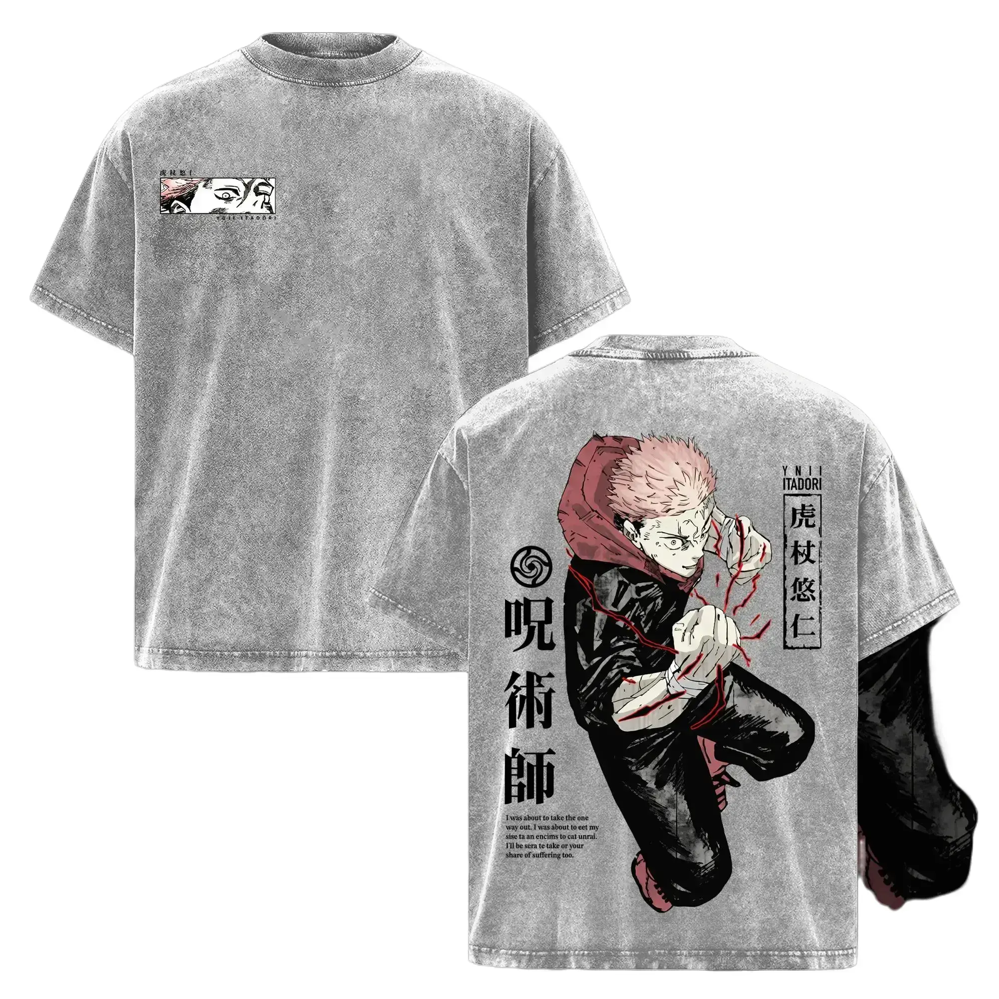 Itadori Yuji Execution Arc Vintage Washed T-Shirt – Jujutsu Kaisen Anime Graphic Tee Oversized Streetwear Apparel, Soft Cotton Casual Unisex Top, Cursed Energy Inspired Sweatshirt, Gift for JJK Fans cotton tee shirt washed tees for Men and Women