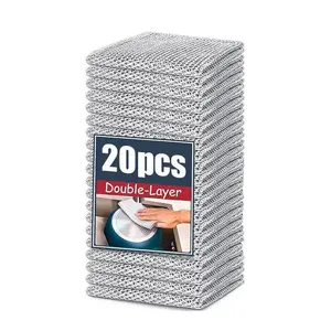 20-Pack Premium Dish Scrubbers – Heavy-Duty Non-Scratch Cleaning Pads for Pots, Pans & Sinks | Reusable, Machine Washable Stainless Steel Cloths wire dishcloth clean tool multi-use kitchen double-layer dishwashing rag cloth   para  lavar  trastes washing