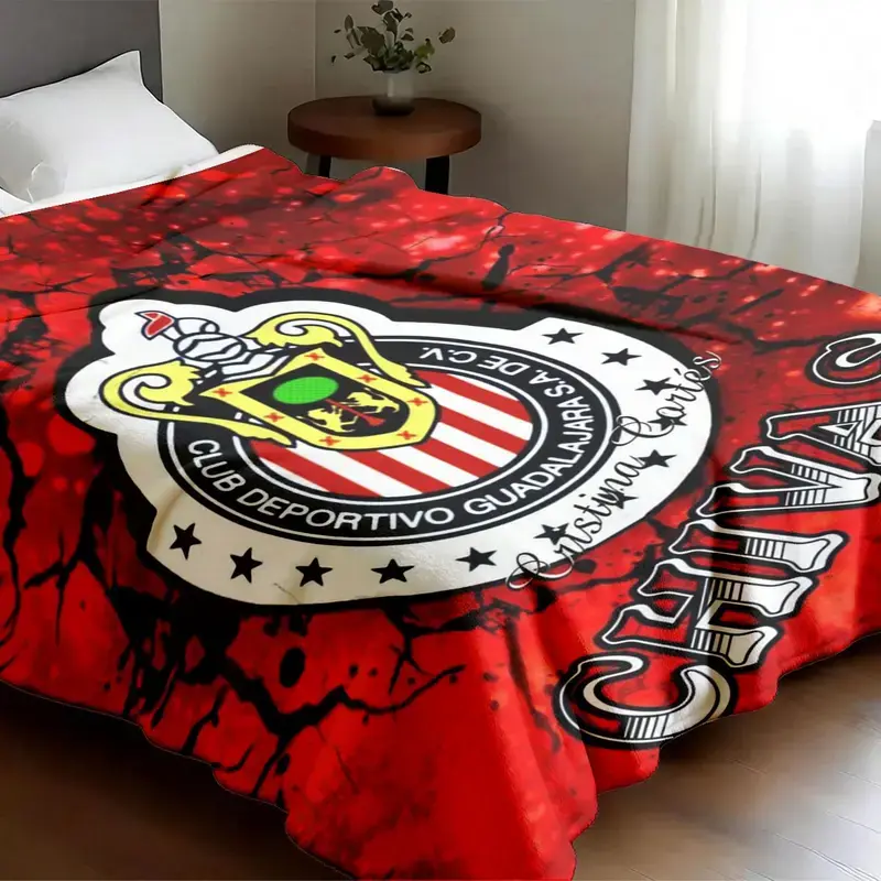 Guadalajara Chivas Team Logo Flannel Throw Blanket, Lightweight Cozy Blanket, Large Soft Lightweight Warm, Perfect for Bed Sofa Office Camping Travel, Spring Gift