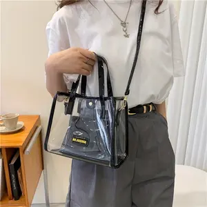 Transparent PVC Handbag Set, Waterproof Summer Beach Bag Inner Pocket, Fashion Jelly Crossbody Bag, Casual Daily Use, Casual Handbag Satchel