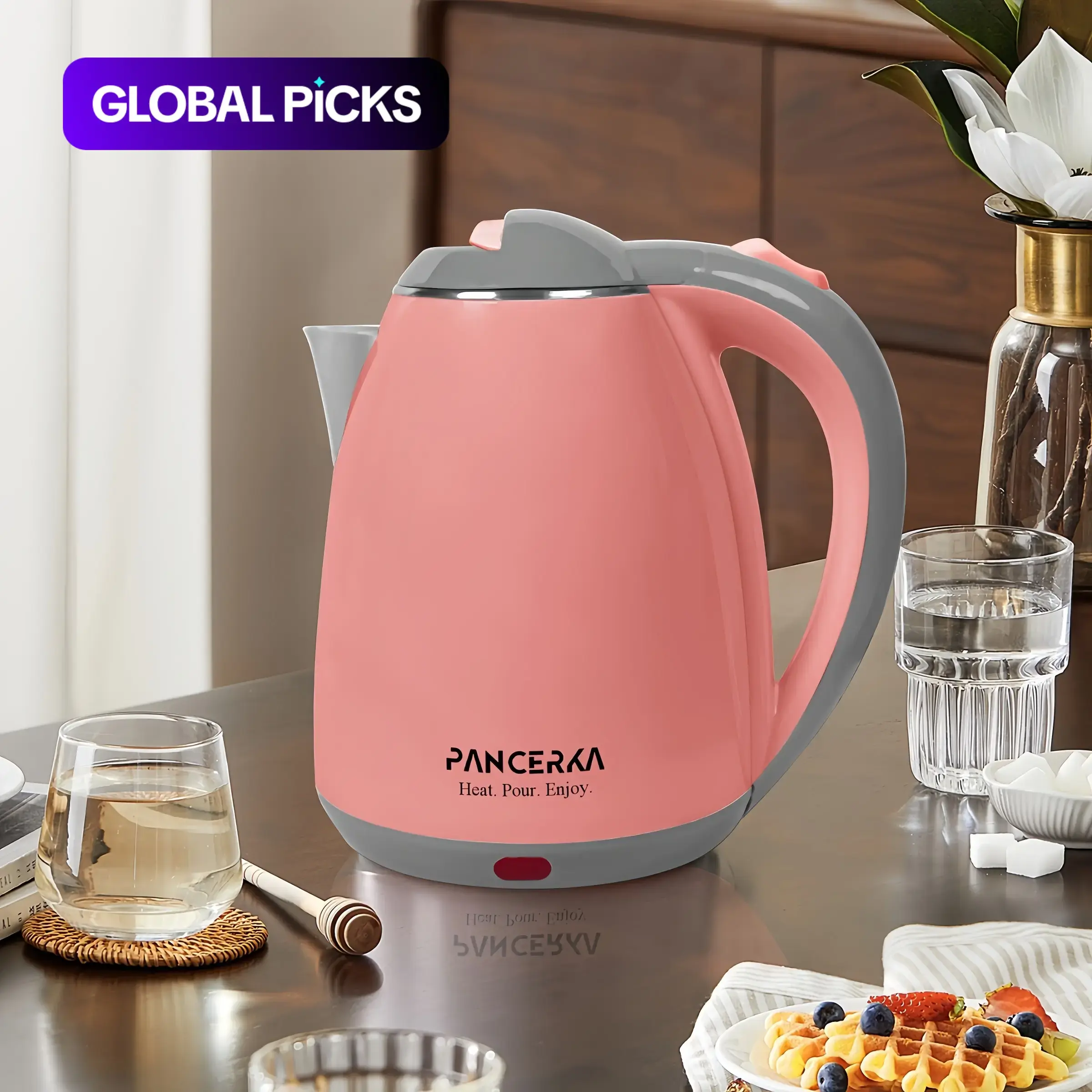 1.8L Electric Kettle with US Plug, Double-Layer Stainless Steel Thermostatic Tea Kettle, Anti-Scald Hot Water Boiler for Coffee & Tea, Household Appliances, Kitchen Appliances #GLOBAL PICKS