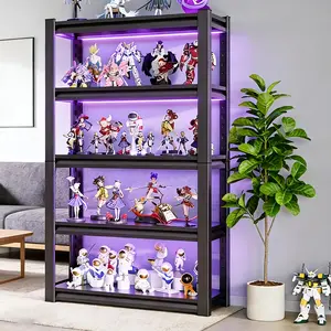 5-Tier Adjustable Metal Display Rack Multi-functional Steel Bookshelf 2, 500 Lb Weight Capacity Easy Assembly Ideal Display Stand for Figurines And Collectibles Suitable for Bedrooms, Living Rooms, And Gaming Rooms Vertical Shelving Unit Black