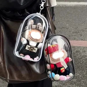 Colorful Transparent Protector Case Organizer Box for 17cm Labubu Plush Dolls Outdoor Display Bag With Keychain Doll labubu Accessories Keychain For Bags