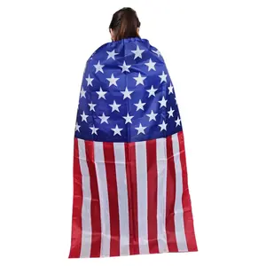 2026 World Cup USA Wearable Flag Cape, Polyester American Flag Poncho Cloak, 4th of July & Soccer Fan Costume