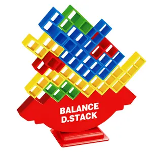 Balance Stacking Game, 64 Pcs Large Size Tetra Tower Stack Blocks, Family Board Game for Kids & Adults, Fun Party Favors for Birthday Christmas Halloween, Educational Toy to Improve Balance & Strategic Thinking, Durable Plastic Stacking Tower