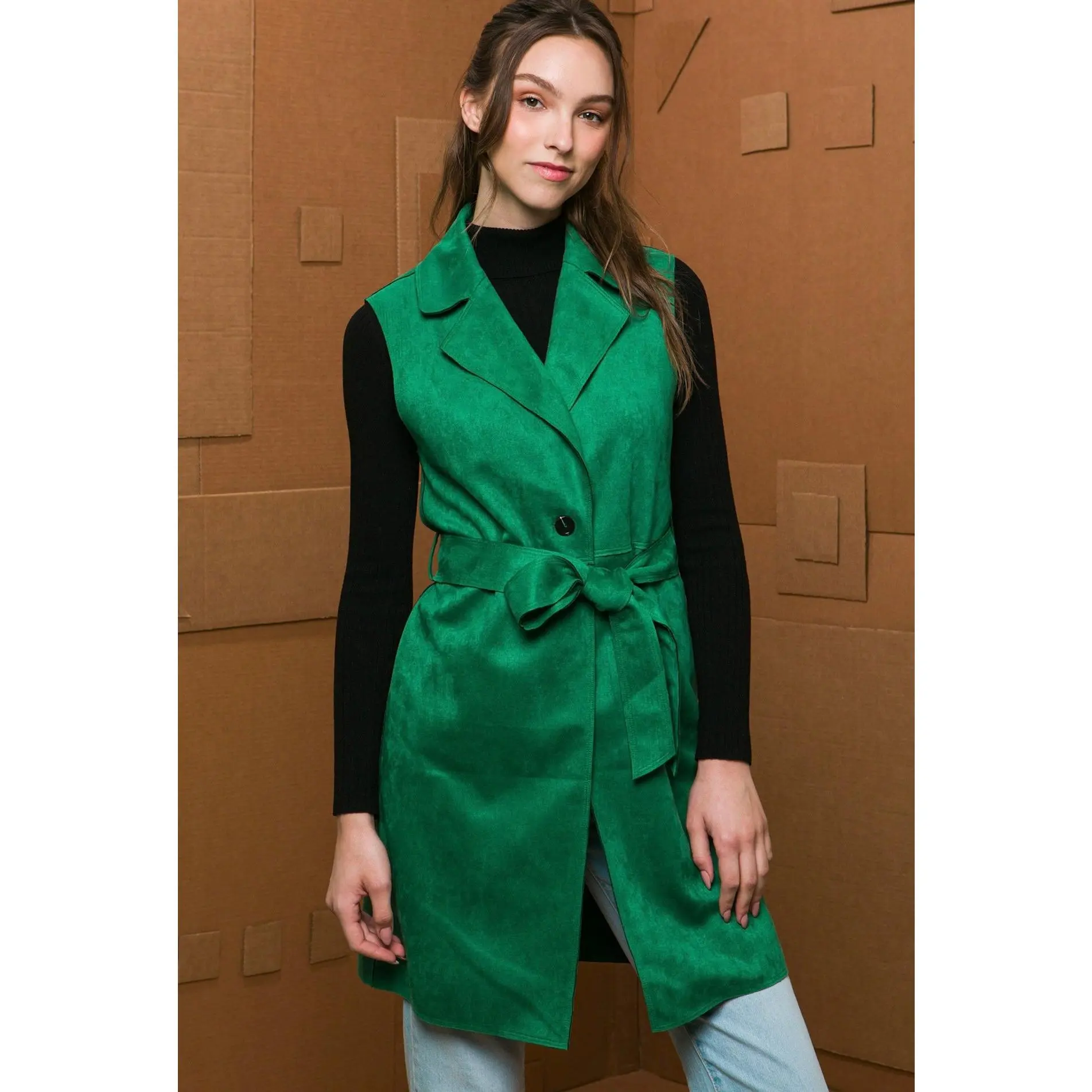 Carmen Suede Long Blazer (Green)
