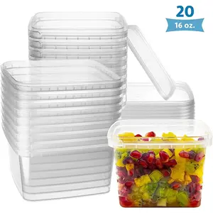 16-oz. Square Clear Deli Containers with Lids | Stackable, Tamper-Proof BPA-Free Food Storage Containers | Recyclable Space Saver Airtight Container for Kitchen Storage, Meal Prep, Take Out | 20 Pack