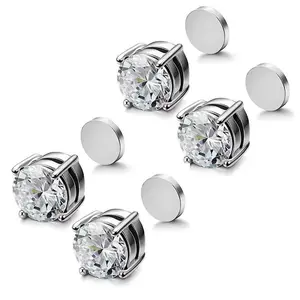 Stainless Steel Magnetic Stud Earrings for Men Women Non Piercing Clip on Earrings 8MM silver bangles