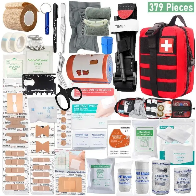 379 Piece First Aid Kit, Premium Waterproof Compact Trauma Medical Kits for Any Emergencies, Ideal for Home, Office, Car, Travel, Outdoor, Camping, Hiking,Boating,Gift for Families #SummerVibes