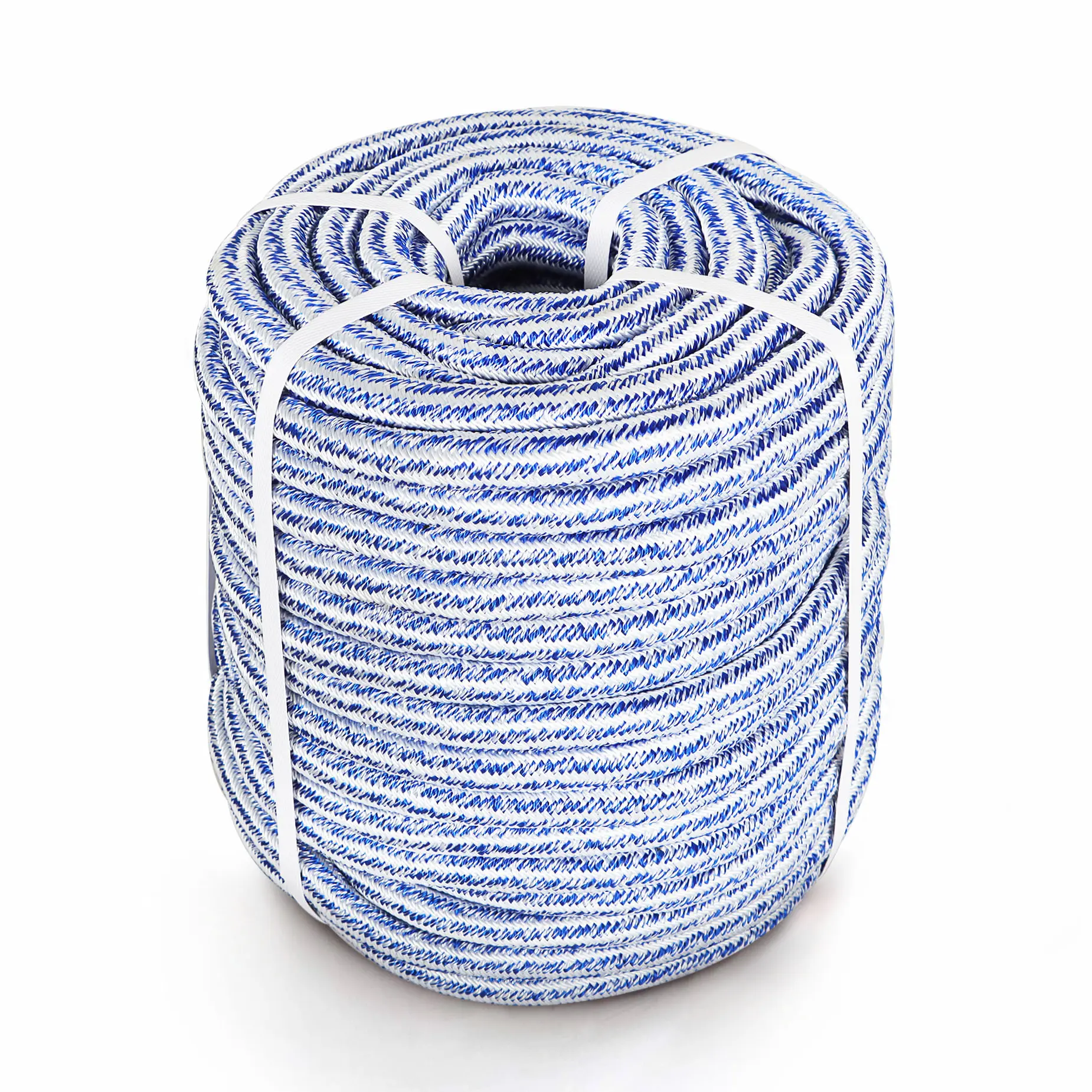 3/4 In 24-Strand Polyester Material Synthetic Arborist Bull Rope, 100/150/200 Ft Outdoor White/Blue Rope for Tools & Hardware Use, Synthetic Rope