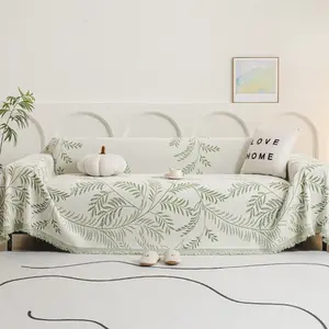【SlumberHome】 Plant Leaf Pattern Sofa Cover 1 Piece Modern Chenille Sofa Protector for Home Living Room Sofa Decoration Supplies Waterproof Polyester Cushions Stretch Chair Slipcover Weather Resistant Cushions couch cover for sofa