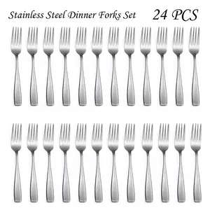 Stainless Steel Tableware Set, 24-Piece 8-in Dinner Forks, Durable Cutlery, Mirror Polished, Dishwasher Safe for Home & Party Use