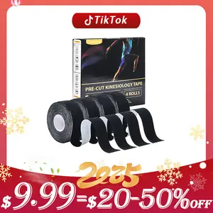 Dimora Kinesiology Tape, 80 Count Precut Strips 4 Rolls, Original Cotton, 10” Elastic Athletic Tape for Muscle Pain Relief and Joint Support, Black