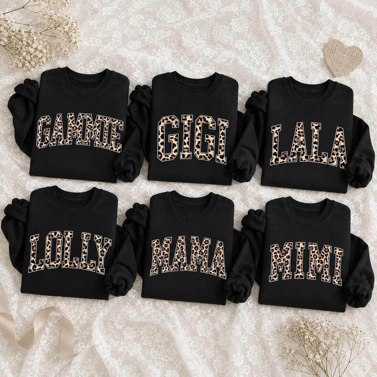 Personalized Mama Mimi Gigi Lolly Lala Crewneck, Leopard Family Matching Sweatshirt, Custom Grandma Mom Gift, Mother's Day Family Sweatshirt, Matching Family Crewneck, Leopard Letter Sweatshirt, DPClick