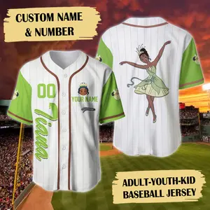 Custom Name & Number Princess With Frog Baseball Jersey  Green Dress Dancing Princess Basketball Jersey  Princess Trip Tee  Birthday Gift