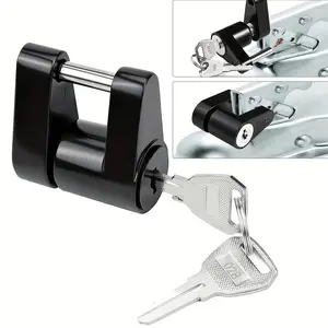1 piece of safety zinc alloy trailer hook lock, heavy-duty trailer hook lock, suitable for hook locks and keys of cars, trucks, RVs, and boat trailers - black