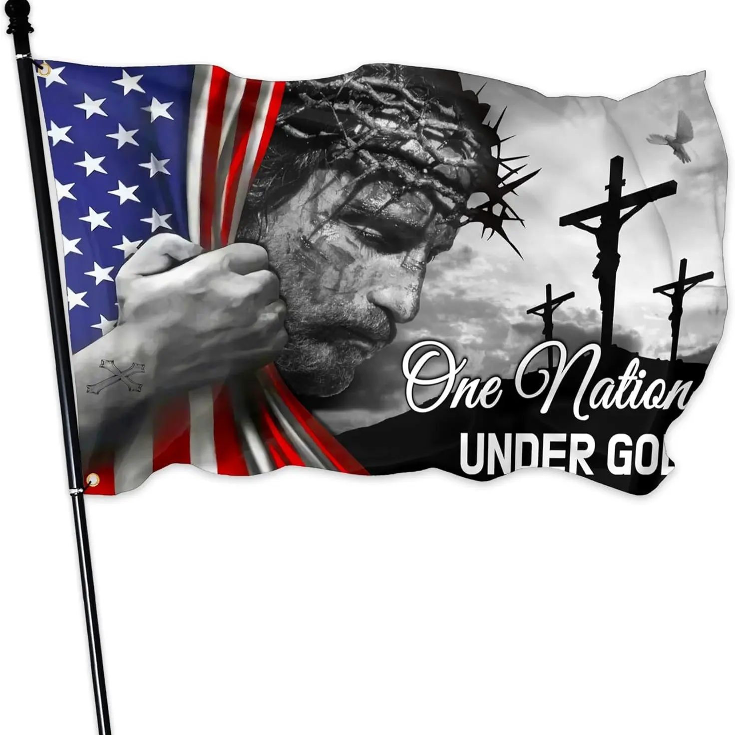 One Nation Under God Flag ,God Bless America Flag,3x5 Feet Outdoor Christian Jesus American Garden Flags, Patriotic Faith Decor for House Yard Garden Religious Symbolism Daily Displays National Pride Garden Enhancements Outdoor Setting