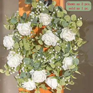Decorative 6FT Premium Rose & Gypsophila Garland, 70" Realistic Flower Vine, White Rose Eucalyptus Garland for Wedding Arch Decor