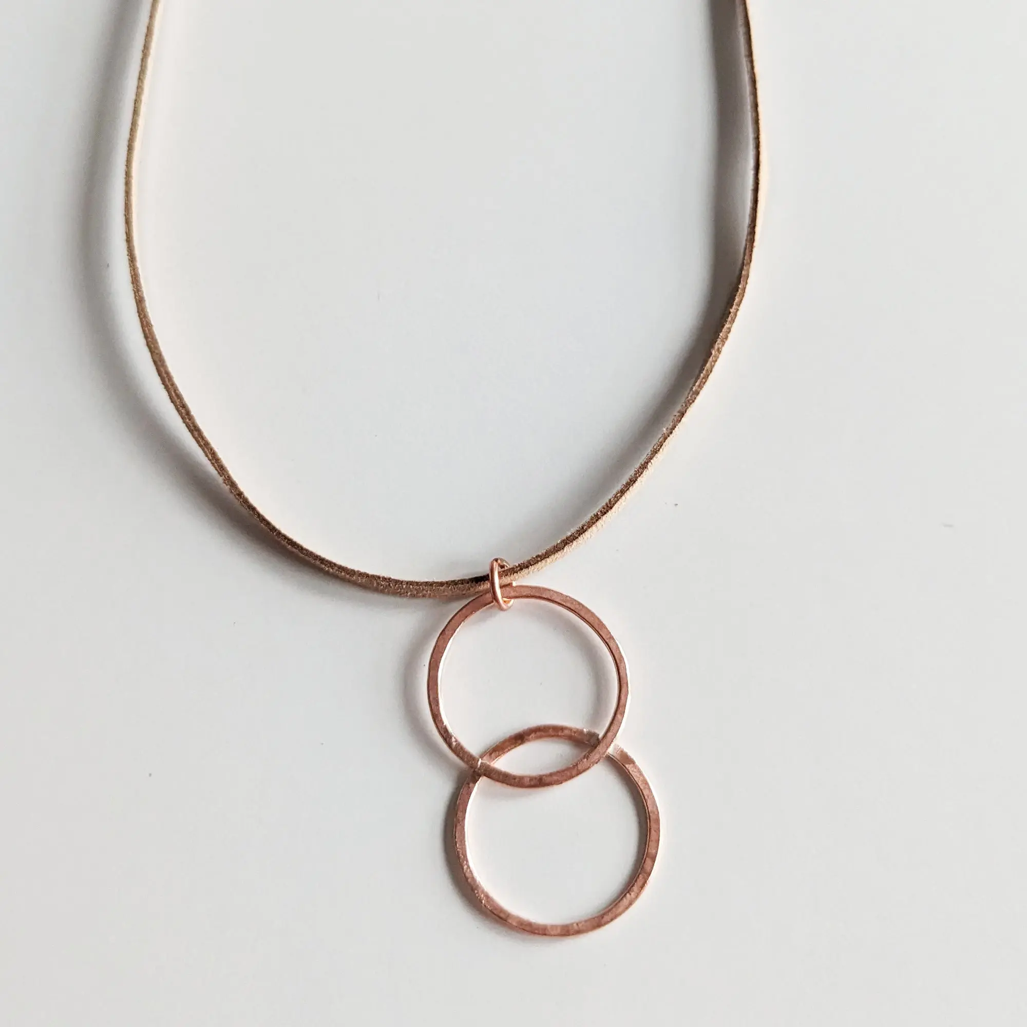 Unisex Copper Double Hoop Necklace with Pendant, Simple Design, Elegant Finish, Ethical Fashion, Handmade Craftsmanship