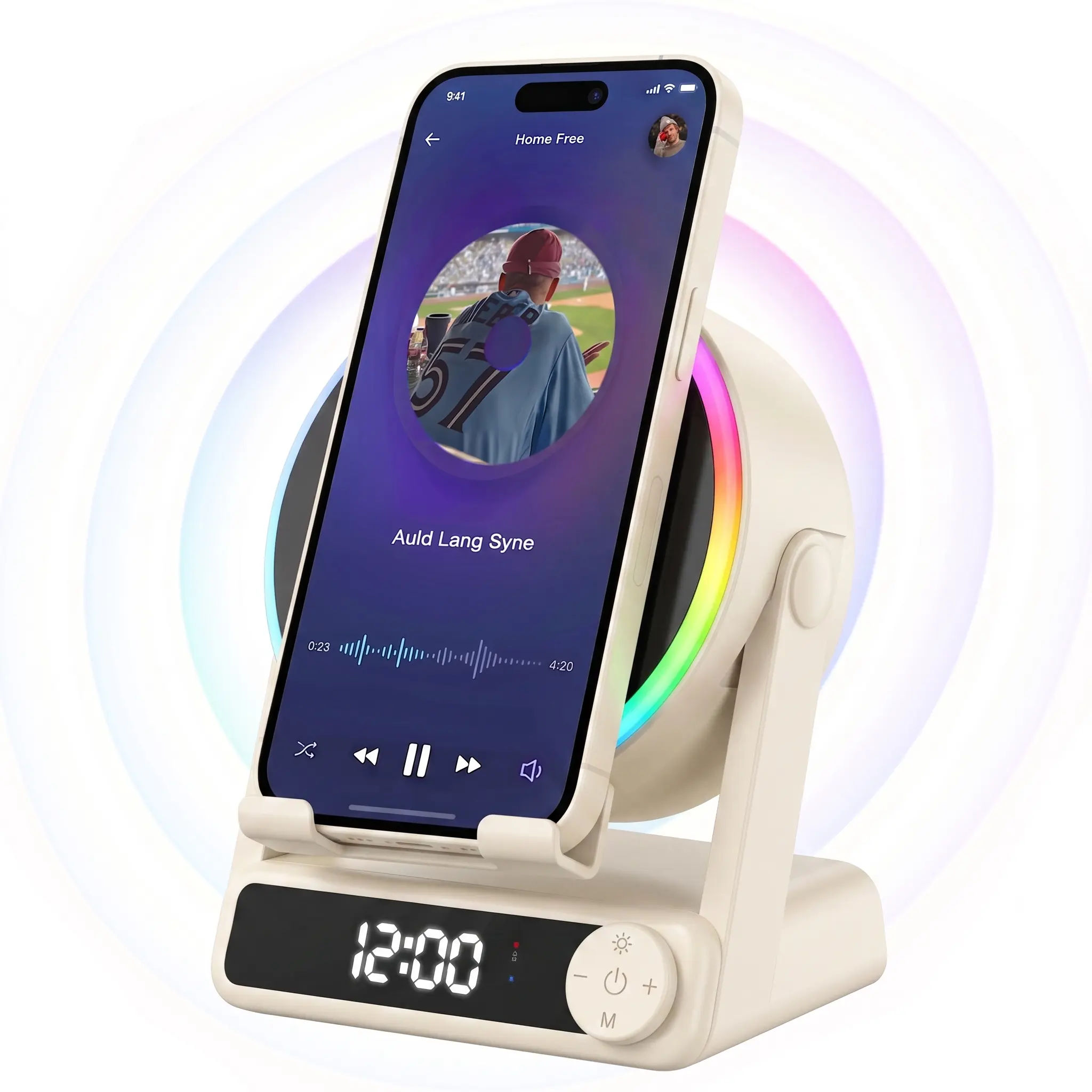 5-in-1 Induction Speaker Phone Stand with 3500mAh Power Bank, Color Changing RGB Light & Multi-Angle Adjustment, Desk Organizer for Tech Gifts