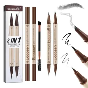 Boobeen 3pcs Hair-Like Eyebrow Pen Makeup kit, Black Liquid Eyeliner, Waterproof Eyebrow Pencils for Women with Eyebrow Brush,Long Lasting Eye Makeup Set, Create Natural Brows, Dark Brown