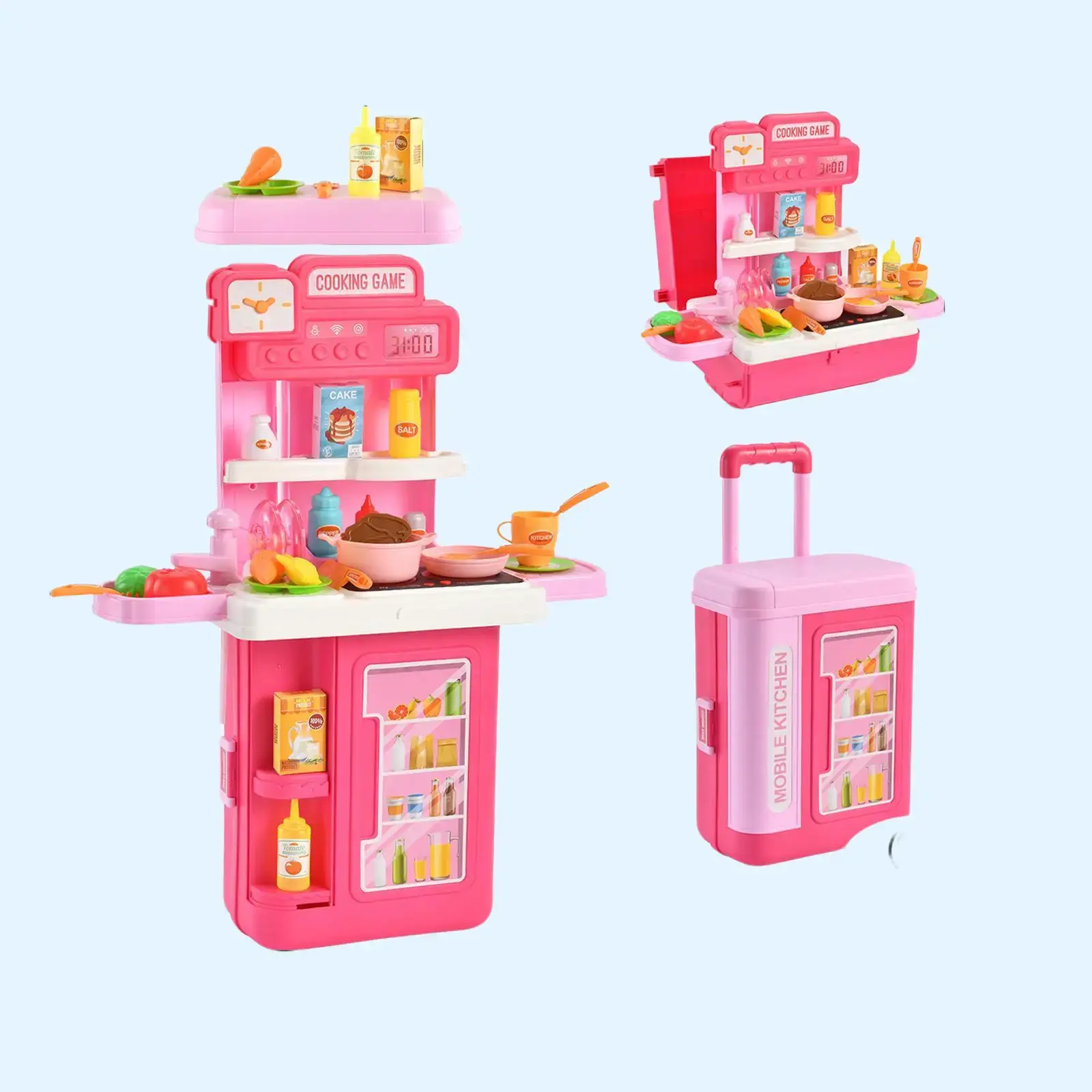 Pink Kitchen Playset 41 PCS Toys for Kid with sound and ligt, Gift for girls