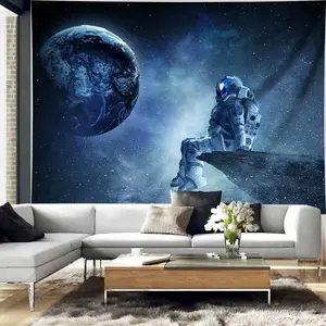 Large Astronaut Tapestry Wall Hanging, Peach Color Light Fabric, Planets and Starry Night Design, Starry Sky Pattern, Bedroom Living Room Office Decor, Home Bedroom Decor, Wall Tapestries