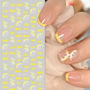 2pcs Fruit Lemon Cartoon Nail Stickers, Easy Apply Daily Nail Design, All-Season Universal, Glossy Finish, DIY Manicure Accessories
