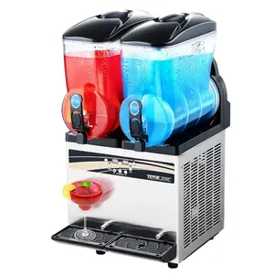 VEVOR Commercial Frozen Drink Maker, 15Lx2 Double Tank Slushy Machine, 120 Cups Stainless Steel Margarita Smoothie Frozen Drink Machine, Slushie Maker for Home Party Restaurants Cafe Bars