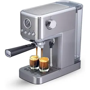 Coffee Machine with Milk Frother, Compact 20-Bar Espresso Maker, Hot and Iced Coffee Maker with Removable Water Tank, Cold Brew Feature, and Steam Wand, 1.2L Capacity - Stainless Steel